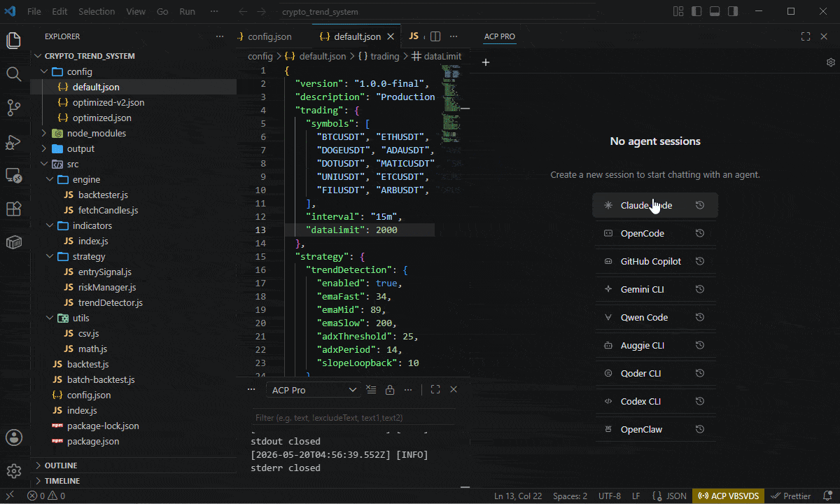 ACP Pro multi-tab chat with streamed tool calls and inline diffs